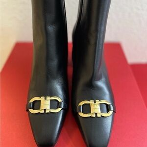 Salvatore Ferragamo Black Boots with Gold Accent